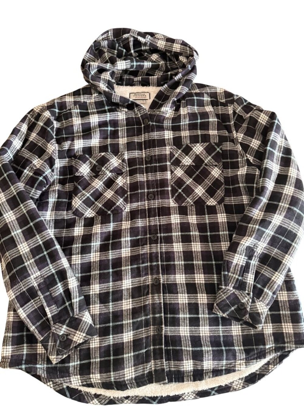 Boston Traders Mens Black & White Plaid Fleece-Lined Hooded Shirt Jacket XXL